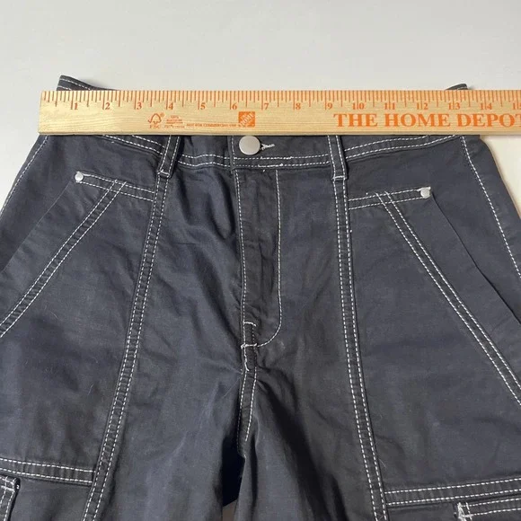 Anthropologie Utility Barrel Pants Size 2 Black Linen Blend Cargo Pocket Trouser - Picture 3 of 9